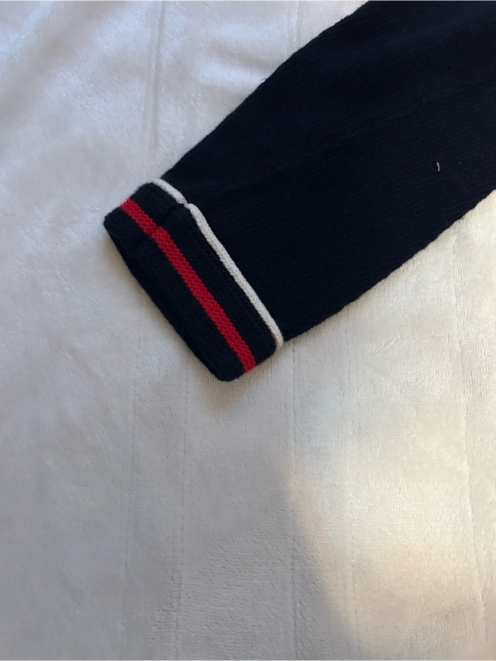 Talbots Navy Open-Front Cardigan with Red and White Trim - Picture 5 of 6